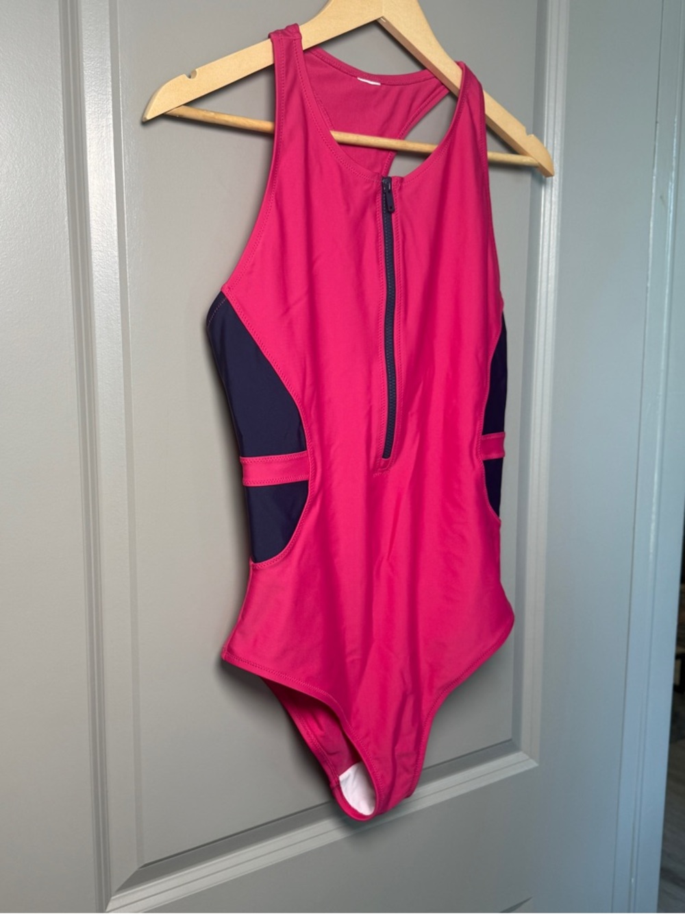 Sweaty Betty One-Piece Swimsuit | Colorblock | Hot Pink + Navy | Size L - Picture 3 of 8